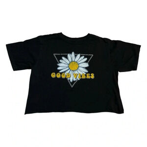 Good Vibes Daisy Black Cropped Graphic Tee size M